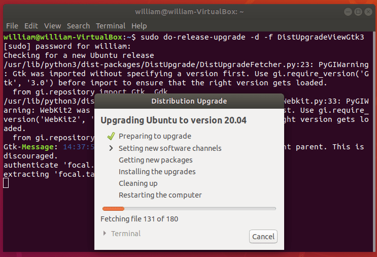 Notification de mise à niveau Ubuntu Upgrade1804 2004