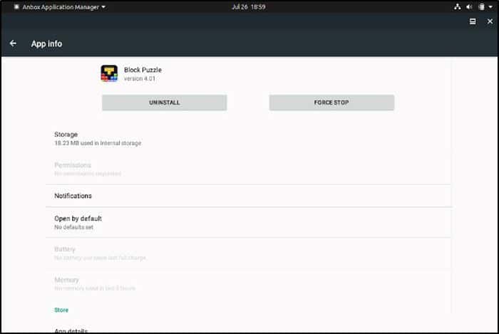 Jeux Android Application de désinstallation Linux Anbox