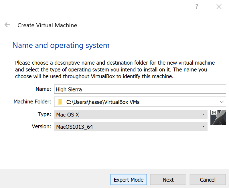 Système d'exploitation macOs Virtualbox