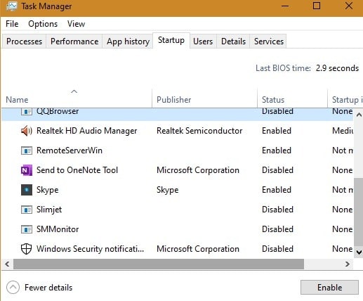 Enregistreurs de frappe Démarrage du gestionnaire de tâches Windows10