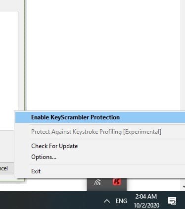 Enregistreurs de frappe Windows10 Keyscrambler Activer