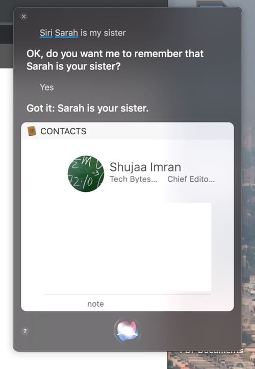 Relation Contacts Confirmation Mac Siri