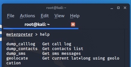 Appareil photo Android Kali Linux Meterpreter Options