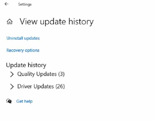 Historique des mises à jour de la liste de contrôle des mises à jour de Windows 10