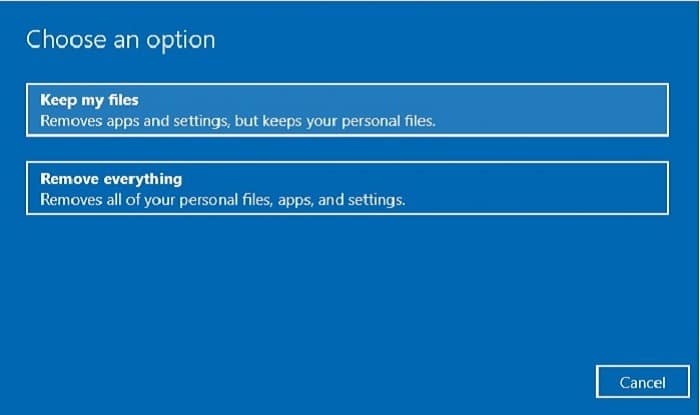 Utilisation de l'option Cloud de réinitialisation d'usine de Windows 10 Conserver les fichiers