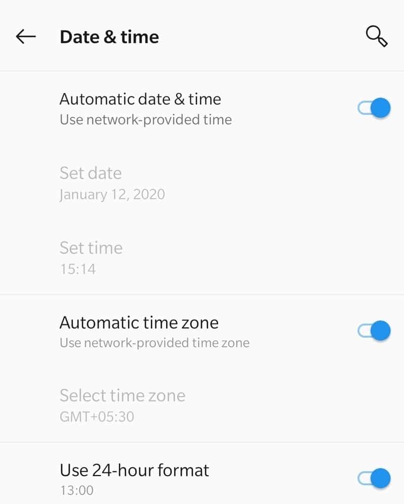 Paramètres de date et d'heure Android (1)