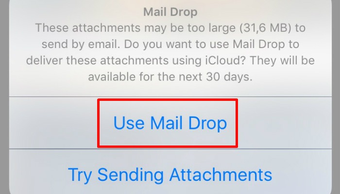 boîte de dialogue mail-drop-iphone