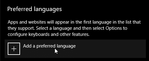 Windows ajoute la langue préférée