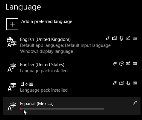 Installation de la langue Windows en cours