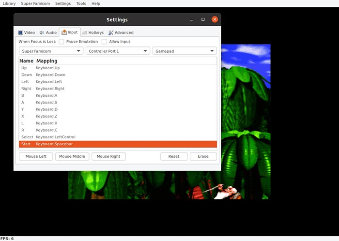 Tous les jeux Snes dans Ubuntu avec le mappage d'entrée des paramètres Higan