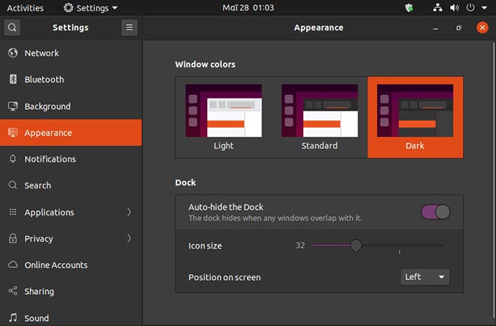 Ubuntu 2004 Masquer la barre du Dock Activer le masquage automatique du Dock