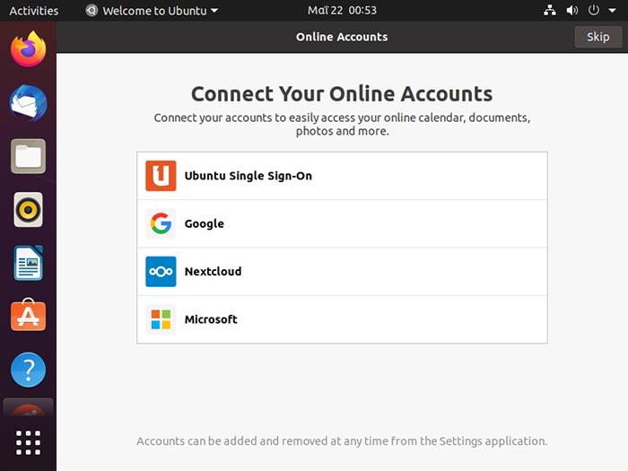 Ubuntu 2004 Examen des comptes en ligne