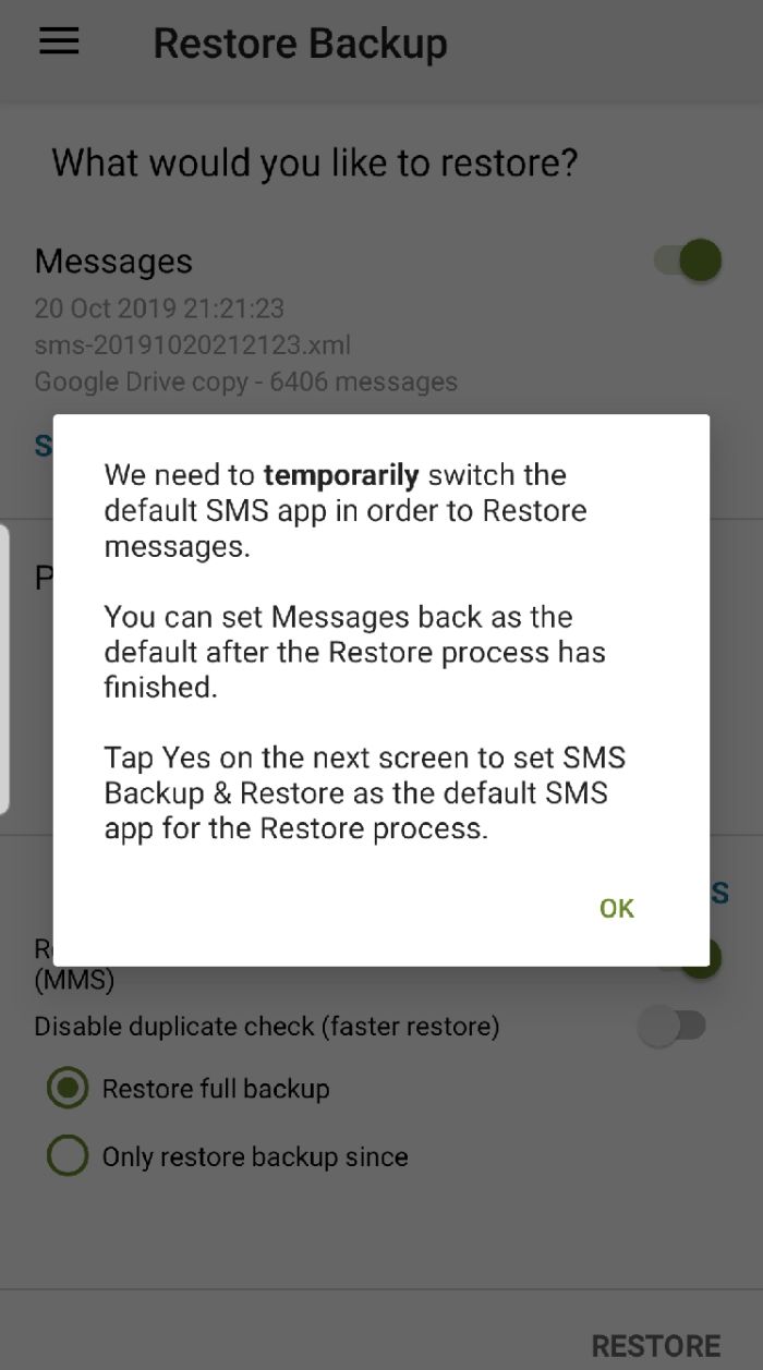 Application de sauvegarde de SMS pour Android Switch