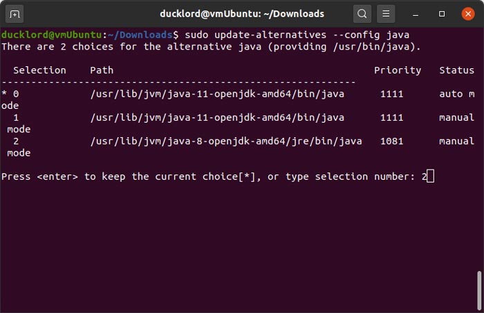 Installer Jre dans Ubuntu Sélectionnez la version Java