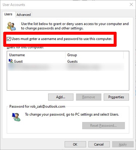 Ignorer les comptes d'utilisateurs de l'écran de connexion Windows 10 1