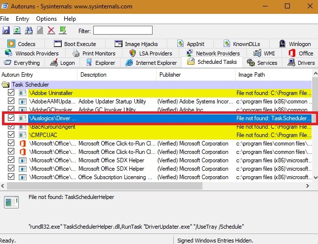 Taskschedulerhelper identifié dans Autoruns64 1