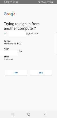 Notification de téléphone de clé de sécurité Android