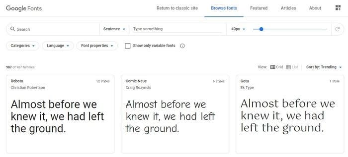 Installer Gérer les polices Windows 10 Google Fonts