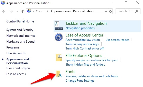 Installer Gérer les polices Panneau de configuration Windows 10 Apparence Polices de personnalisation