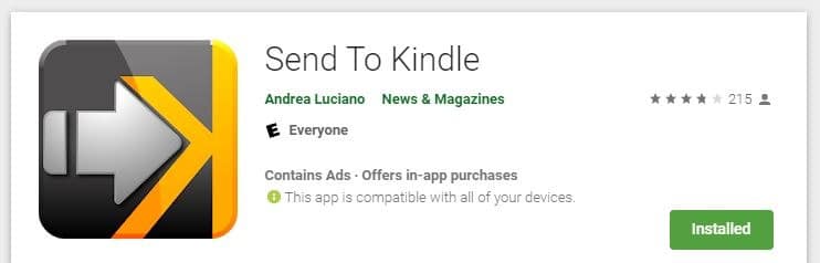 Android Web vers Kindle Envoyer vers Kindle Play Store