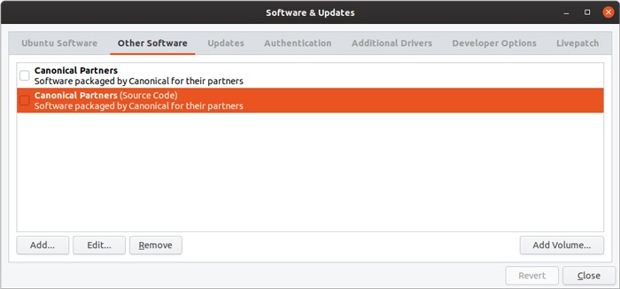 Dépôts par défaut de gestion de l'interface graphique du référentiel Ubuntu
