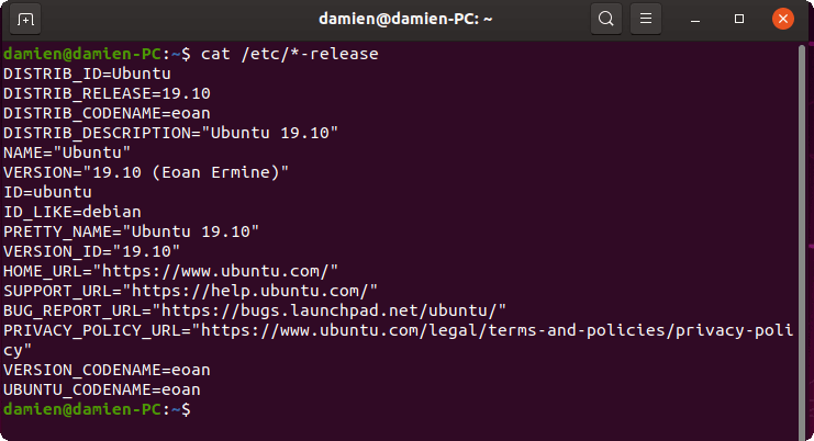 Informations sur le terminal Ubuntu