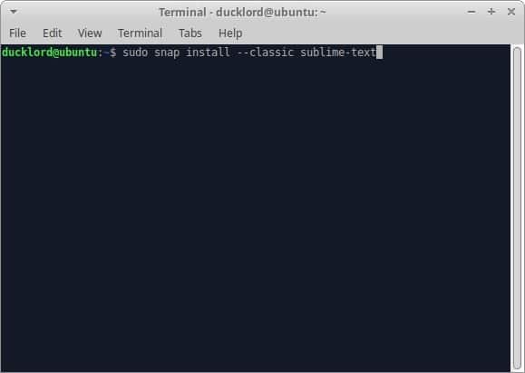 Ubuntu Sublime Text pour Html Terminal Snap Classic