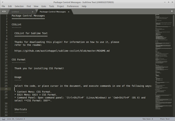 Ubuntu Sublime Text pour le message de contrôle de paquet Html