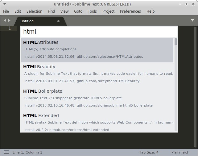 Ubuntu Sublime Text pour le filtre HTML de la palette de commandes Html