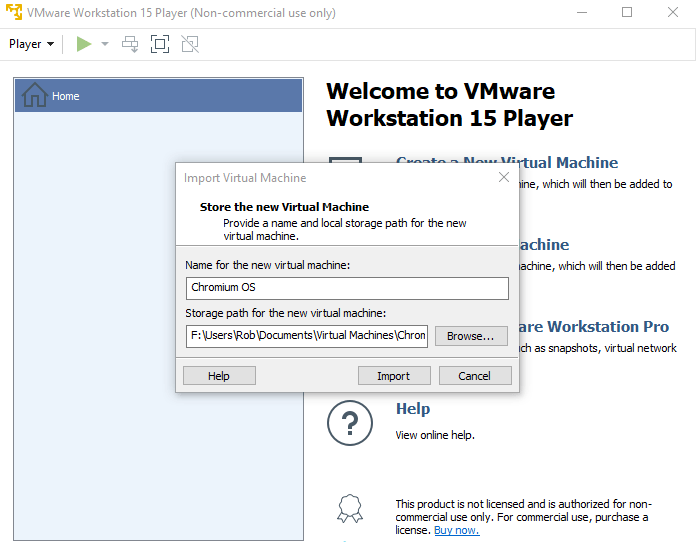 Comment installer la machine virtuelle d'importation de Chrome Os Windows 10