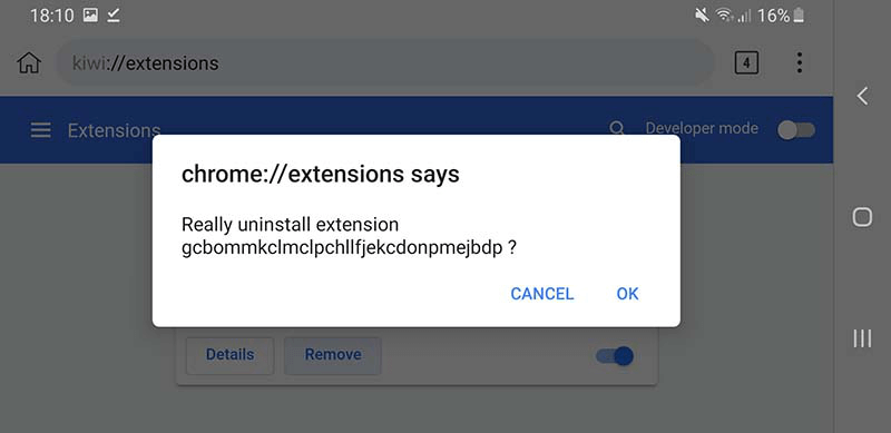 Extensions Chrome pour mobile Supprimer des extensions