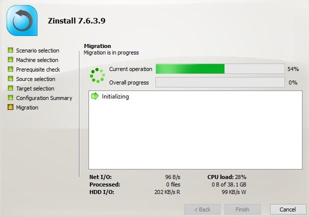 Migration Zinstall en cours entre PC