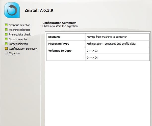 Résumé de la configuration Machine vers conteneur