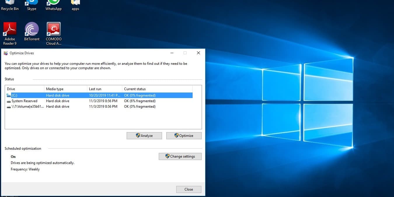 Disque dur Windows 10 Optimiser les lecteurs