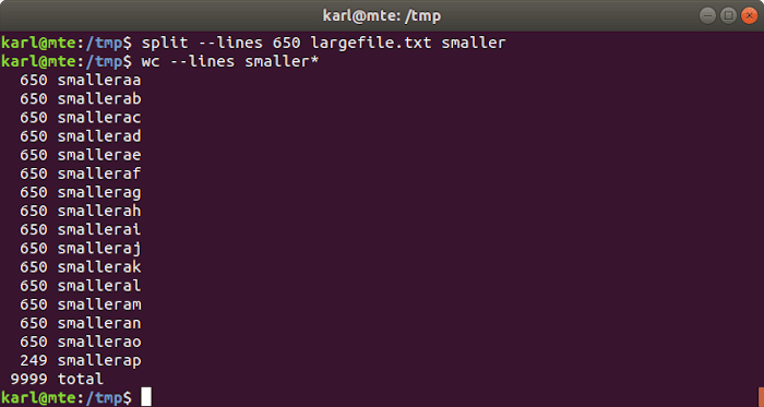 Lignes fractionnées des outils de texte Linux
