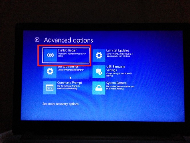 Réparation de démarrage Options de démarrage avancées Windows10