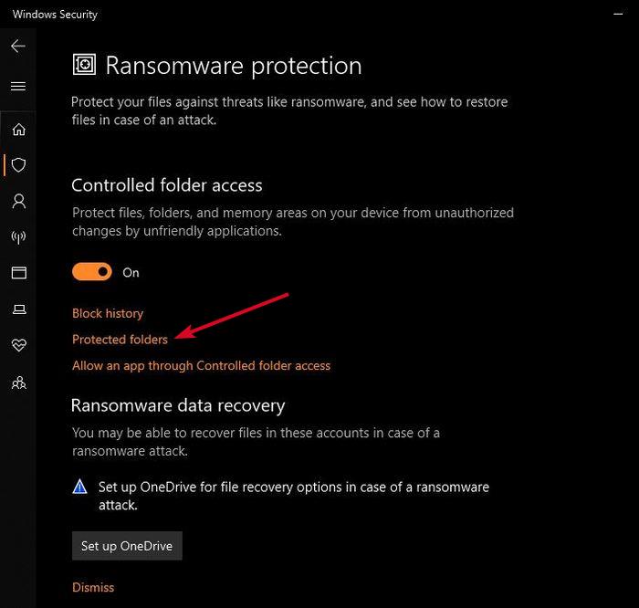 Activer la protection contre les ransomwares Protection contre les ransomwares Windows Defender Gérer l'accès contrôlé aux dossiers sur les dossiers protégés