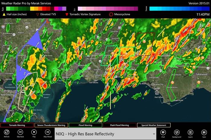 Image de l'écran d'accueil du radar météorologique