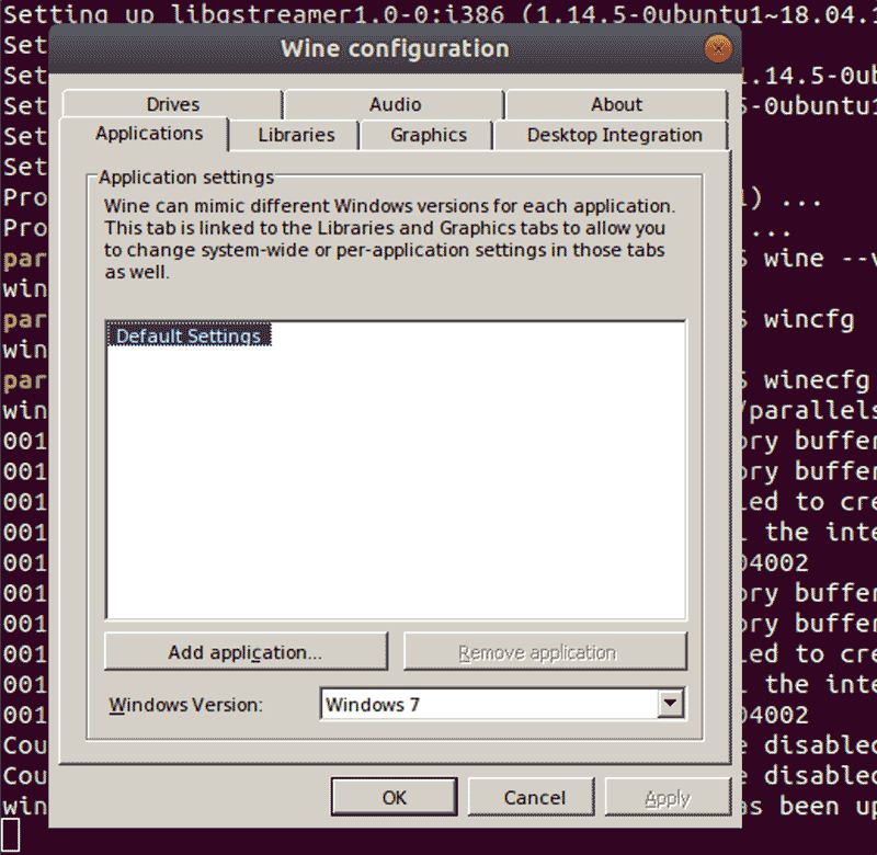 Configuration du vin Linux