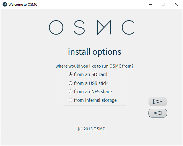 Menu de destination de l'installation de l'installateur Osmc