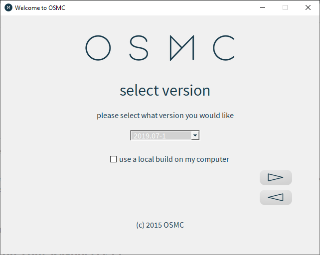 Menu de sélection de la version de l'installateur Osmc