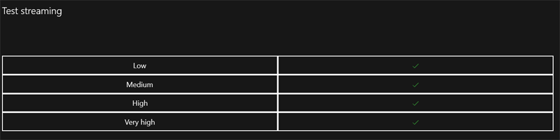 Résultats du test de diffusion en continu de l'application Xbox Windows