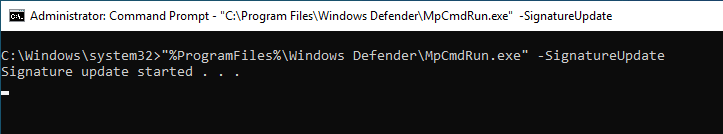 Ligne de commande de Windows Defender 06 Mettre à jour Windows Defender