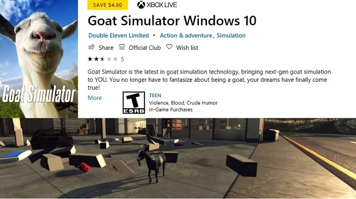Simulateur de chèvre Windows10
