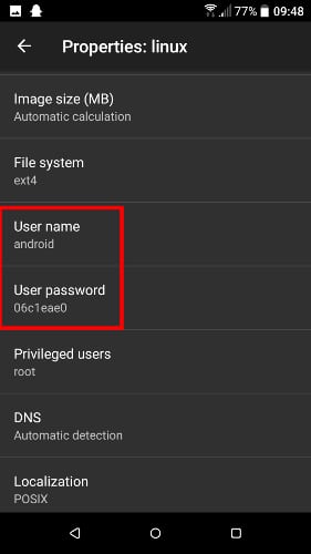 installer-linux-deploy-android-nom-utilisateur-mot de passe