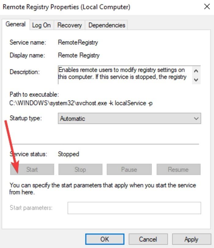 Arrêt à distance Redémarrer Windows10 Pc Services Propriétés du registre à distance Type de démarrage Démarrage automatique