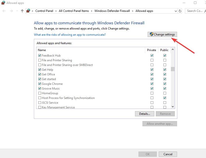 Arrêter à distance Redémarrer Windows10 PC Autoriser l'application Pare-feu Windows Modifier les paramètres
