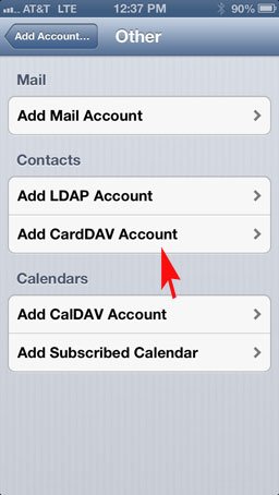 Compte CardDav iOS