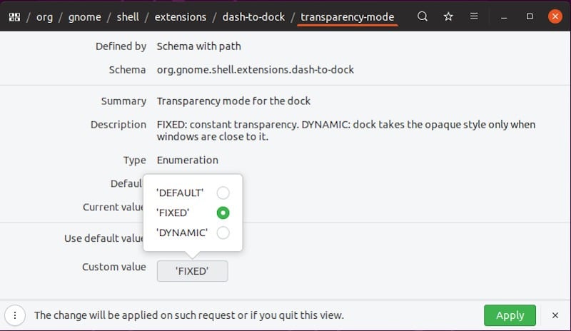 Transparence de la station d'accueil Ubuntu Dconf