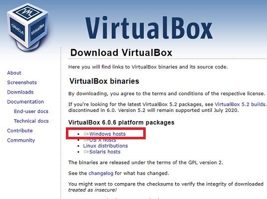 Hôtes Windows Virtualbox